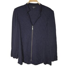 MISOOK Navy‎ Blue Textured Zip Front Cardigan Sweater Jacket Women's Medium